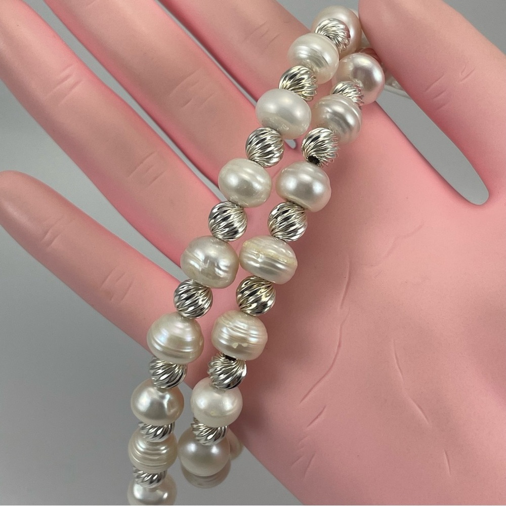 925 Sterling Silver Artisan Handmade Crafted Freshwater Pearl Beaded Necklace